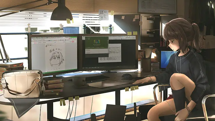 Menikmati anime dengan kualitas terbaik Karakter anime menonton anime di laptop
