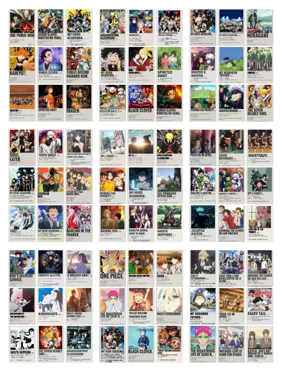 Pilihan anime yang beragam Berbagai macam poster anime
