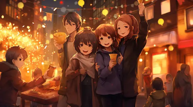Menikmati Anime Bersama Teman Gambar orang-orang menonton anime bersama
