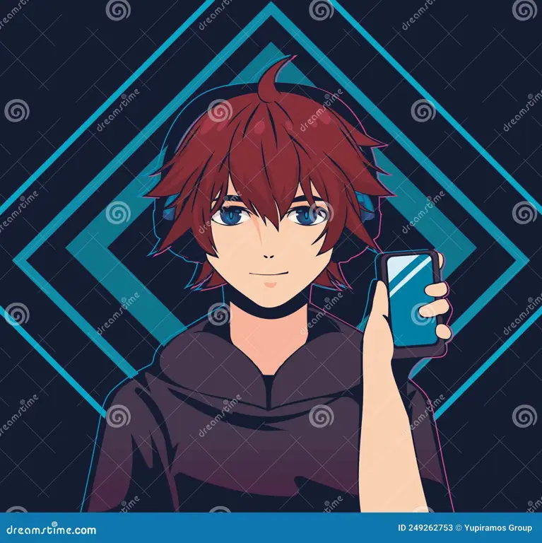 Menikmati Anime di Ponsel Gambar karakter anime menonton anime di ponsel