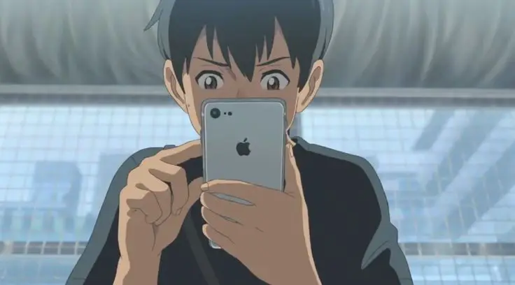 Menikmati Anime di Ponsel Karakter anime menonton anime di ponsel
