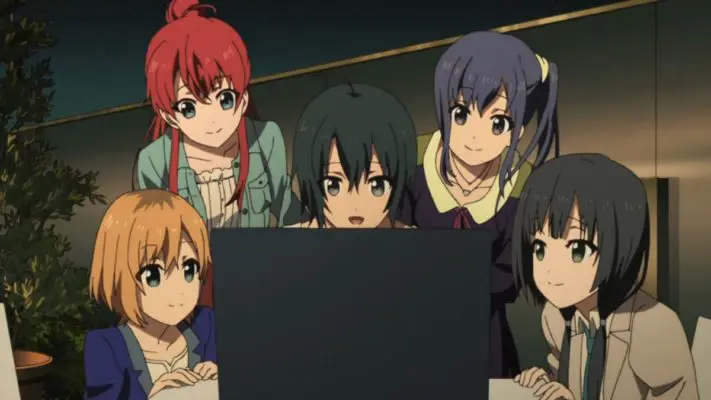 Bersama Menikmati Anime Gambar penggemar anime yang bahagia menonton anime bersama.