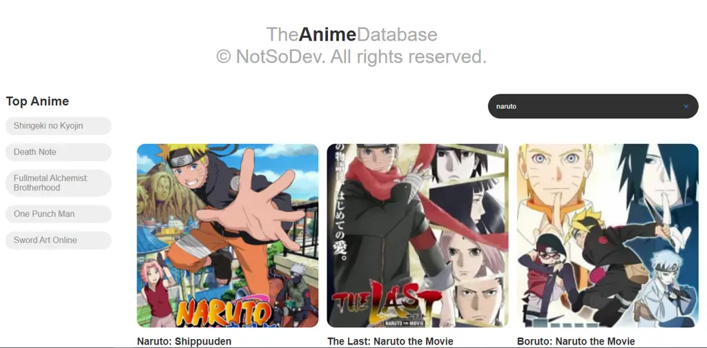Mencari Anime di Gomunime Antarmuka pencarian anime di Gomunime