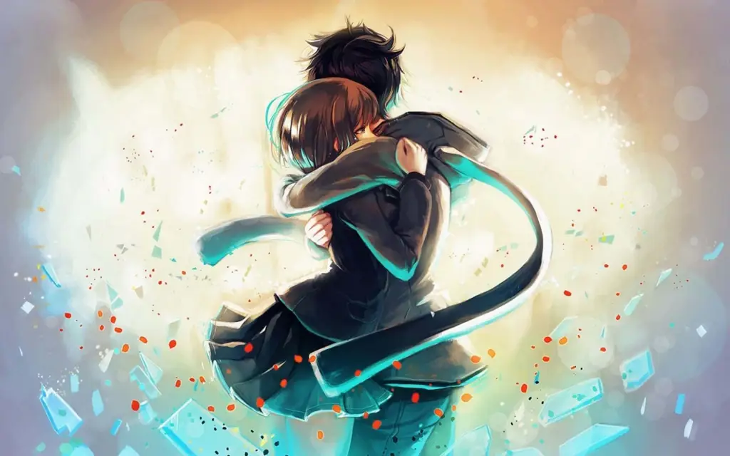Pasangan anime dalam adegan romantis Pasangan anime dalam adegan romantis