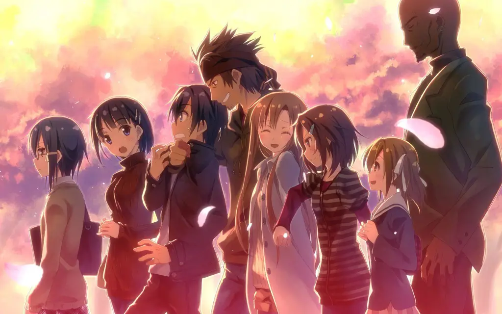 Menonton Anime Bersama Teman Ilustrasi beragam karakter anime yang menonton anime bersama