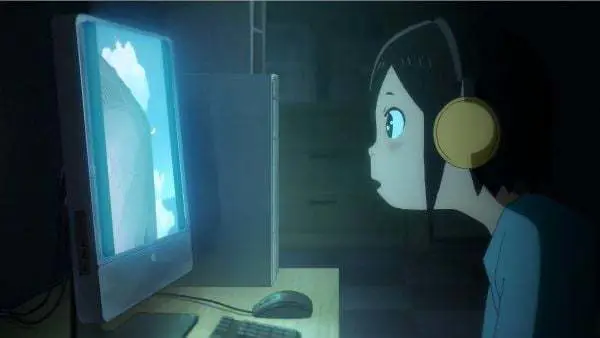 Menikmati Anime Gambar karakter anime menonton TV