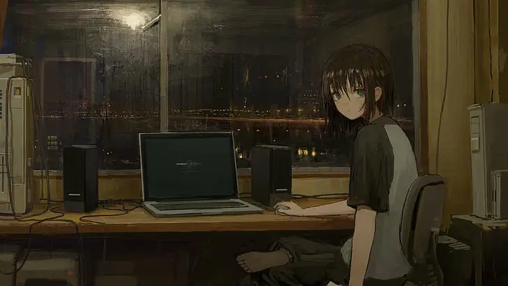 Menikmati Anime di Laptop Gambar seseorang menonton anime di laptop