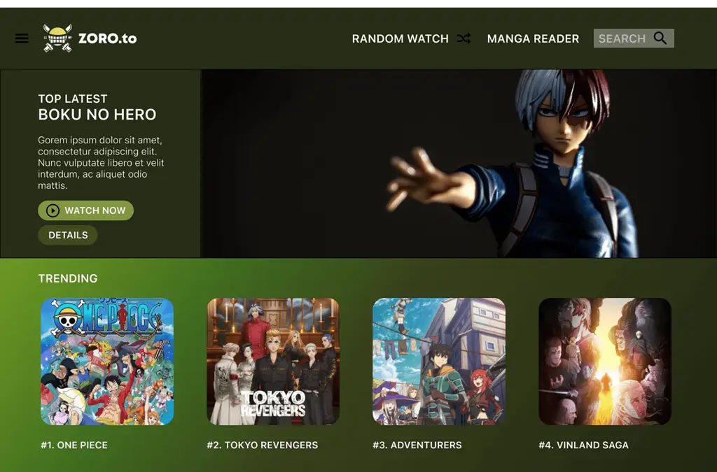 Contoh antarmuka situs streaming anime yang bersih dan mudah digunakan Antarmuka situs web streaming anime