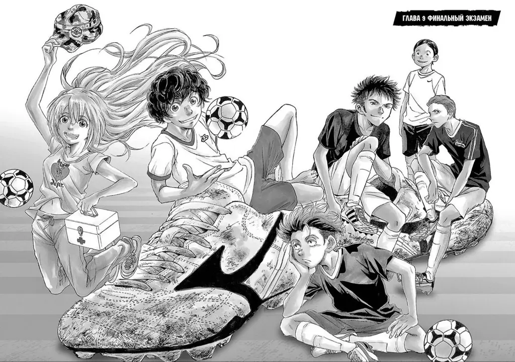 Karakter-karakter utama Ao Ashi Gambar yang menampilkan beberapa karakter utama anime Ao Ashi.