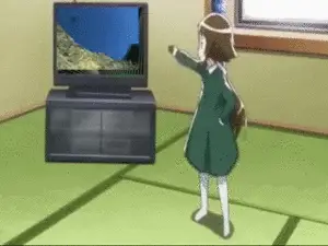 Menikmati Anime Bersama Karakter anime menonton televisi