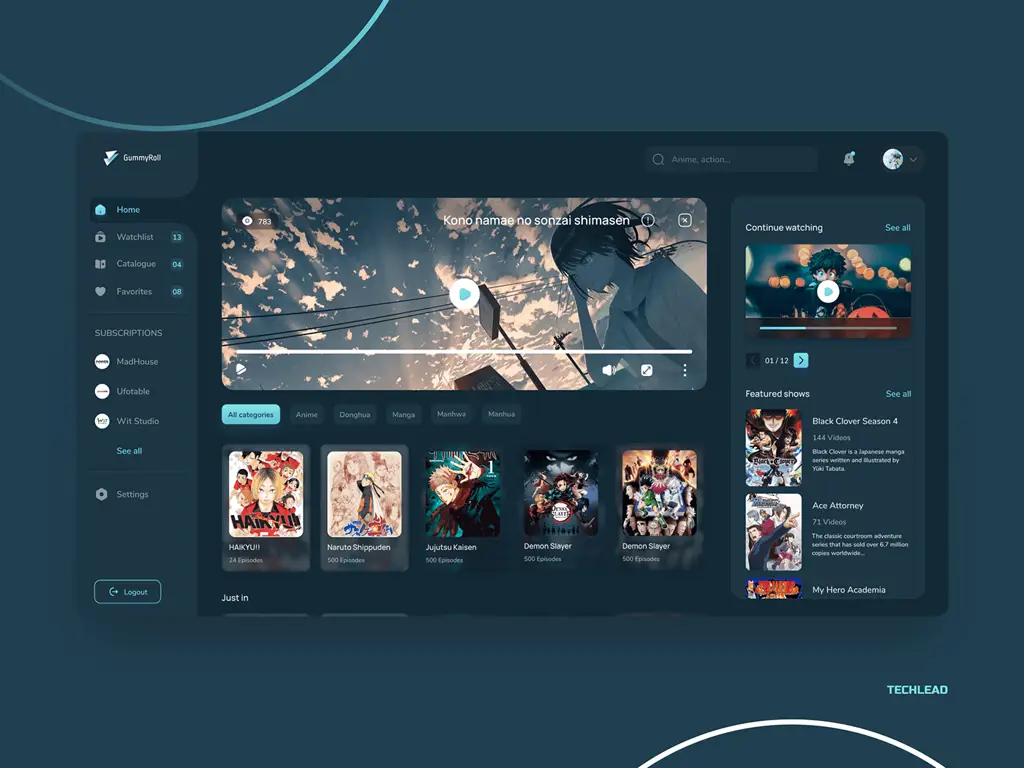 Contoh Antarmuka Situs Streaming Anime Antarmuka situs web streaming anime
