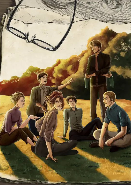 Poster Attack on Titan Season 4 Gambar kunci Attack on Titan Season 4 yang menampilkan para karakter utama