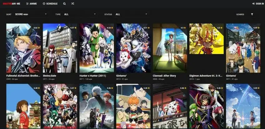 Contoh tampilan situs streaming anime Antarmuka situs streaming anime
