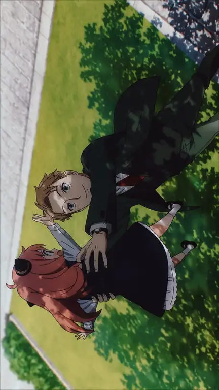 Tokoh utama menikmati kehidupan pedesaannya Karakter anime di tengah sawah