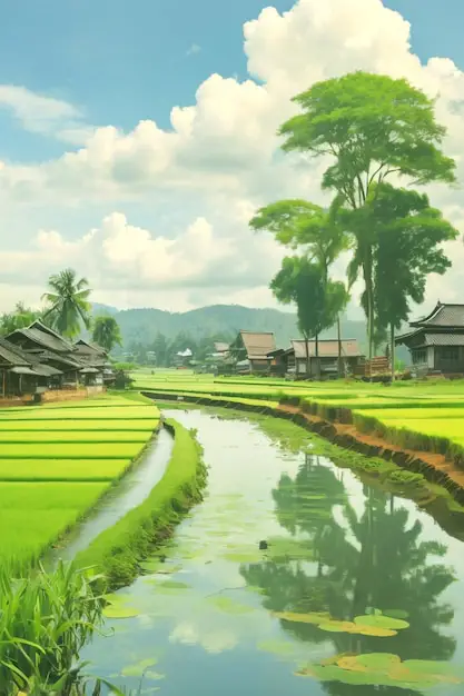 Keindahan alam pedesaan dalam Isekai Nonbiri Nouka Pemandangan pedesaan yang damai dan menyejukkan