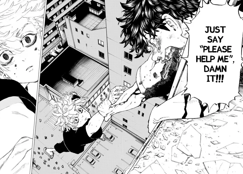 Panel manga Tokyo Revengers yang dramatis