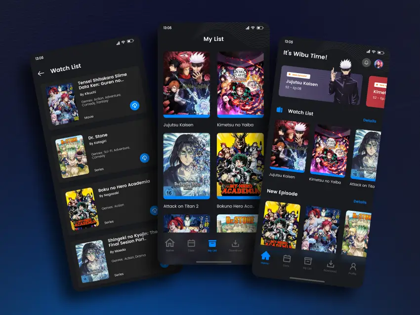 Berbagai fitur dalam aplikasi streaming anime Antarmuka aplikasi streaming anime