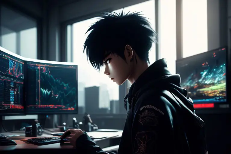 Ilustrasi karakter anime menikmati menonton anime Karakter anime menonton anime di laptop