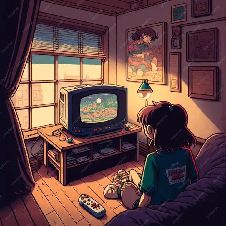 Menikmati Anime dengan Aman Gambar karakter anime menonton televisi