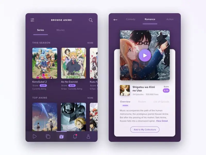 Antarmuka Aplikasi Streaming Anime yang Ramah Pengguna Antarmuka aplikasi streaming anime yang bersih dan mudah digunakan