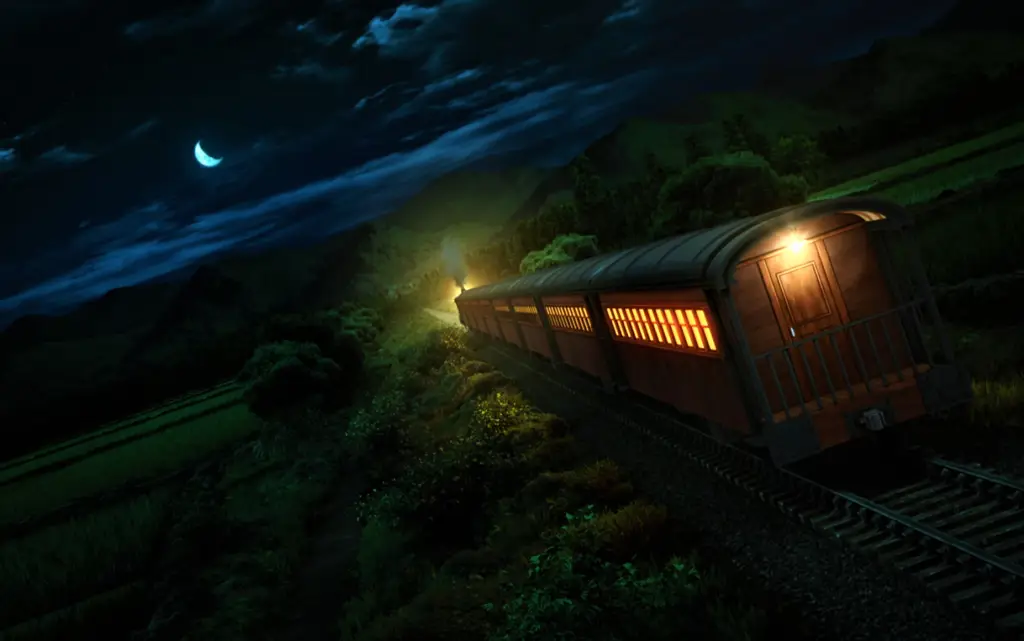 Adegan pertarungan epik antara Tanjiro dan Enmu. Adegan pertarungan di kereta Mugen Train.