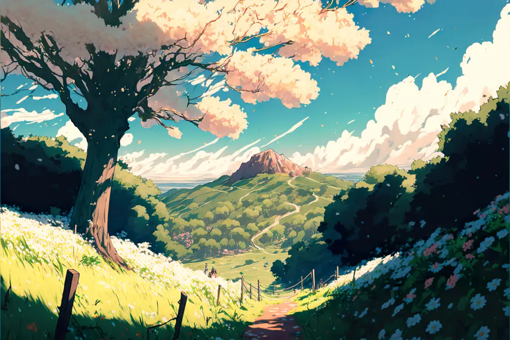 Pemandangan indah yang menjadi latar perjalanan para karakter Gambar pemandangan dalam anime The Journey