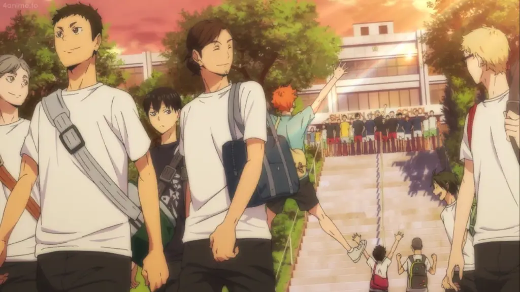 Latihan Keras Tim Voli Karasuno Adegan latihan tim voli Karasuno dalam anime Haikyuu!!