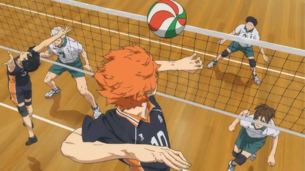 Pertandingan Voli yang Menegangkan Gambar pertandingan voli seru dalam anime Haikyuu!!