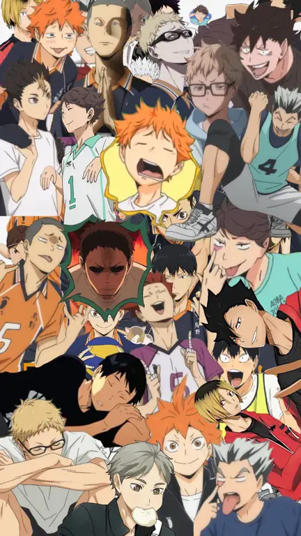 Selebrasi Kemenangan Tim Gambar karakter Haikyuu!! sedang merayakan kemenangan