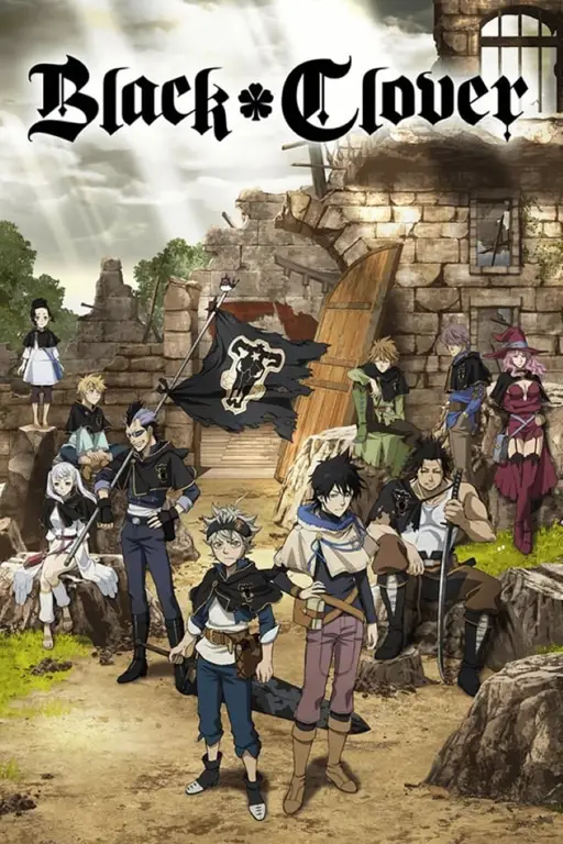 Poster film Black Clover Poster film Black Clover menampilkan Asta dan kawan-kawan