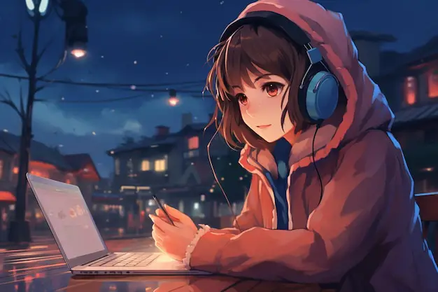 Menonton Anime di Laptop Seseorang menonton anime di laptop