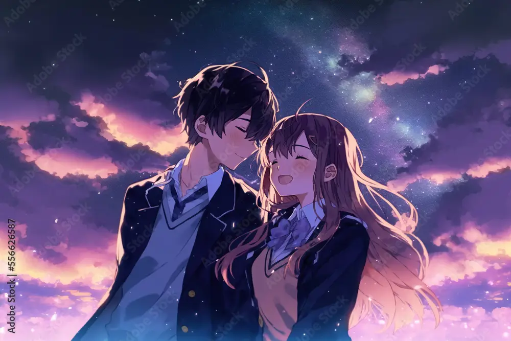 Contoh adegan romantis dalam anime semi Pasangan anime dalam adegan romantis