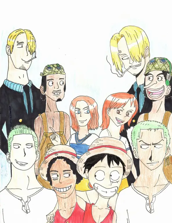 Menikmati One Piece Bersama Kru Topi Jerami Gambar Luffy dan kru Topi Jerami menonton anime bersama
