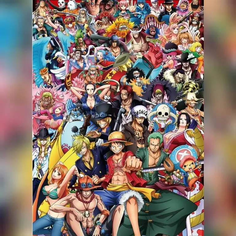 Menikmati One Piece bersama kru Topi Jerami Gambar Luffy dan kru Topi Jerami menonton anime bersama-sama
